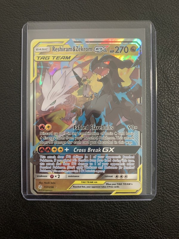 Collectible Card Games NM Pokemon RESHIRAM & ZEKROM GX Card COSMIC