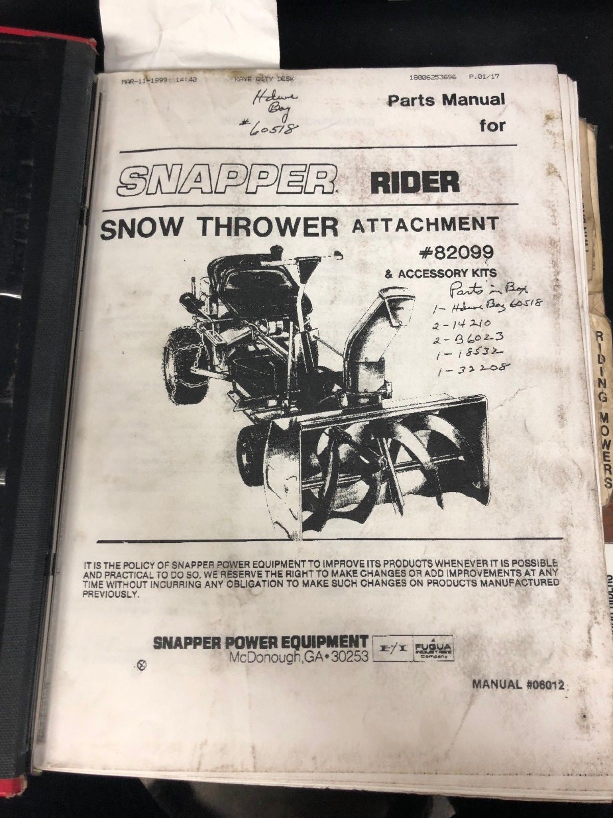 HUGE book of Snapper RER Rear Engine Rider Parts and Service Manuals Snow Throw