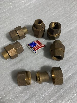 LOT OF 6 - 1/2'' BRASS COPPER FEMALE THREADED UNIONS ANACONDA SWEAT *MADE IN USA*