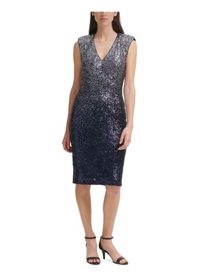 

ELIZA J Женское темно-синее платье-футляр без рукавов с подплечниками и разрезами, Navy