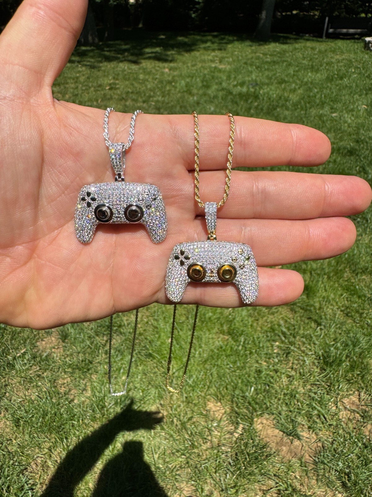 Pre-owned Harlembling Playstation Ps5 Controller Iced Pendant Moissanite 925 Silver 14k Gold Necklace