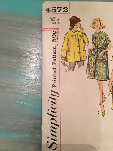 Vintage 1950s Simplicity Sewing Pattern Womens Duster And Smock 4572 Size 14