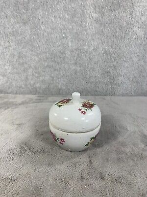 Vintage Small Lidded Porcelain Trinket Pill Box Pink/Yellow Roses Bouquet 2.5''