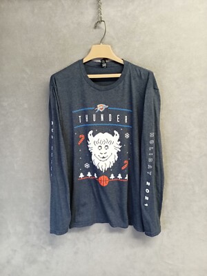 OKC Thunder T Shirt Women s Large Navy Blue Long Sleeve Holiday Cotton Blend