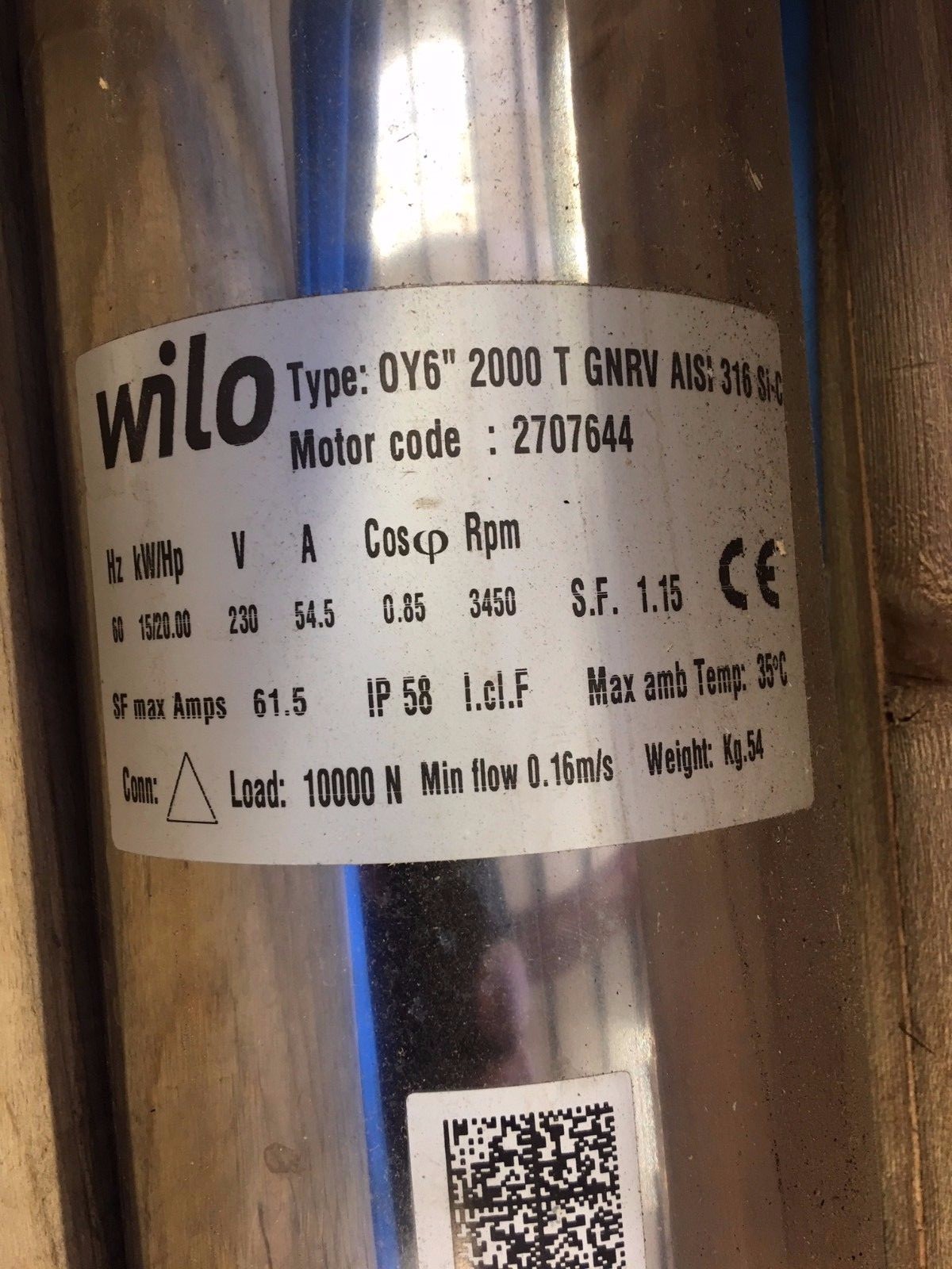 WILO #2707644 20HP  6A Ag/Mine  6