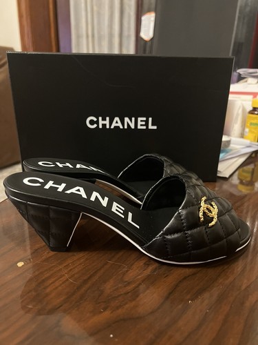 CHANEL CHANEL QUILTED BOOP MULE SANDALS CC LOGO, 37 & 41.5