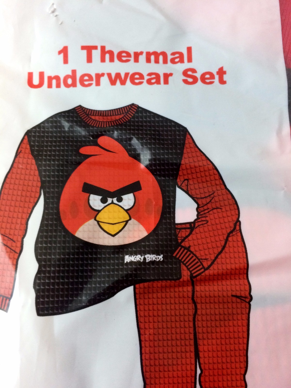 Boys Thermal Underwear Angry Bird, size 4,  red & black 100% cotton or pajamas
