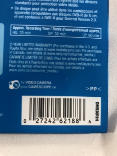 Sony Handy Cam Dvd-r 30 Minute 1.4 Gig Lot Of 5 Nib Single Sided Monoface