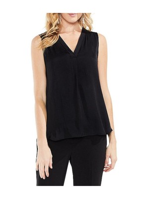 Женский черный топ VINCE CAMUTO без рукавов с отложными складками, размер: XXS