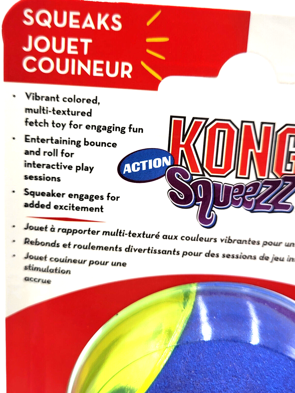 KONG Squeezz Action Ball Medium Blue 3 Pack Squeaky Dog Fetch Toy 