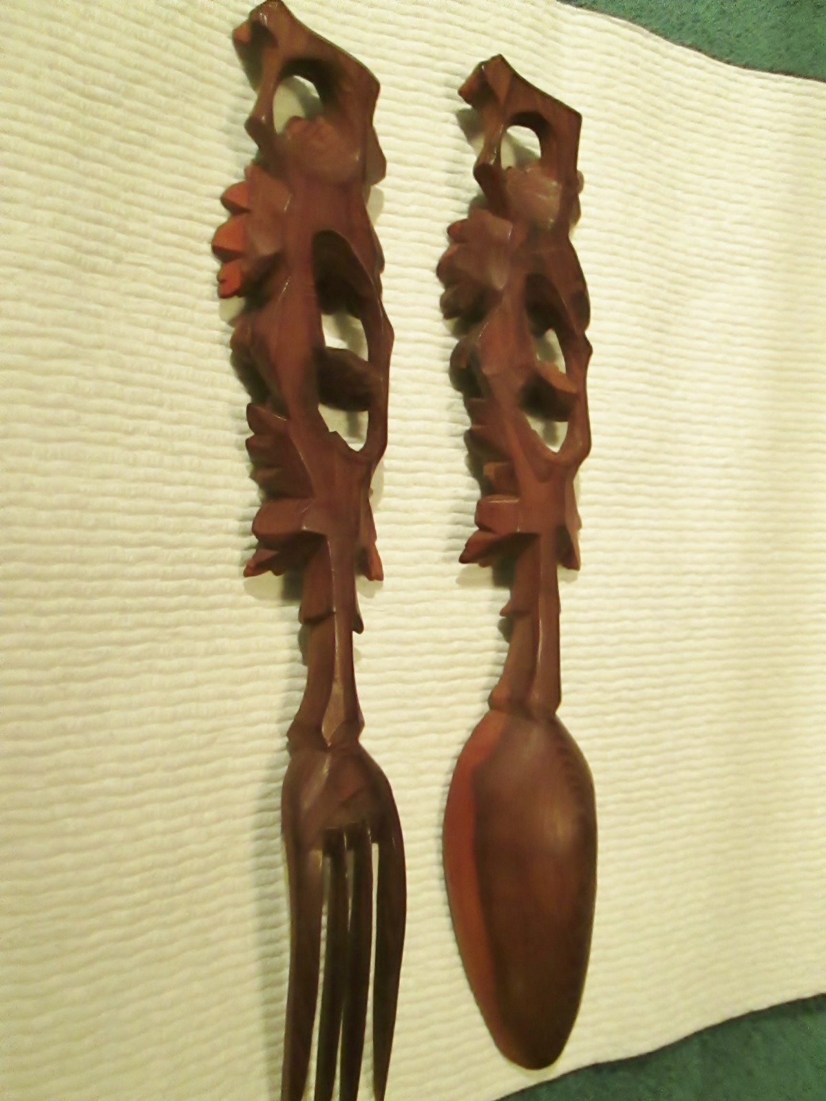 Vintage Bavarian Hand Carved Wooden Fork & Spoon Set