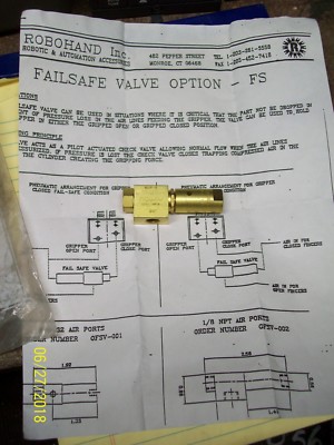 NEW ROBOHAND / CLIPPARD FAILSAFE VALVE , OFSV-002 