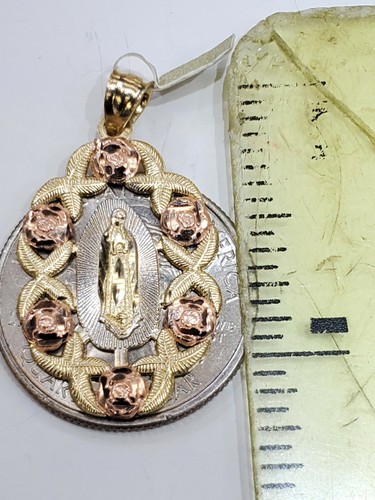 Pre-owned Rosegold 14k Yellow Rose Gold Virgin Mary Holy Mother Oval Pendant Charm 1.35" Lng