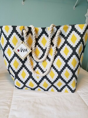 Vera Nuemann NWTLarge Canvas Tote Beach Travel Shopping Geo Bright Rope Handles