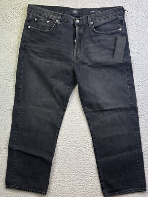 Edwin Jeans Mens Sz 34 Tash Crop Denim Black Jeans Button Fly 35x 26