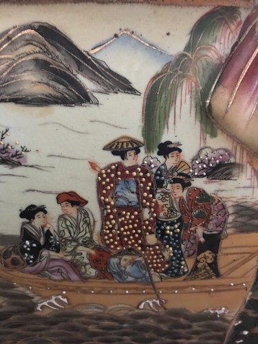 ASIAN SATSUMA-STYLE VINTAGE DECORATED PORCELAIN ELEPHANT PEDESTAL PLANT STAND