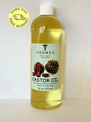 CASTOR OIL by HERMES ORGANIC USP GRADE 100% PURE COLD PRESSED 16 oz