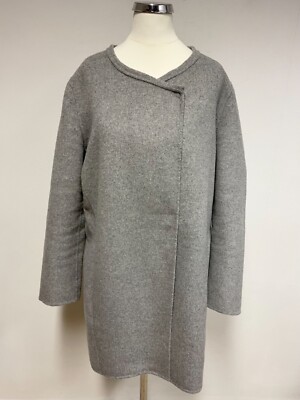 ESPRIT GREY COLLARLESS LONG SLEEVED WOOL BLEND MID LENGTH JACKET SIZE 12