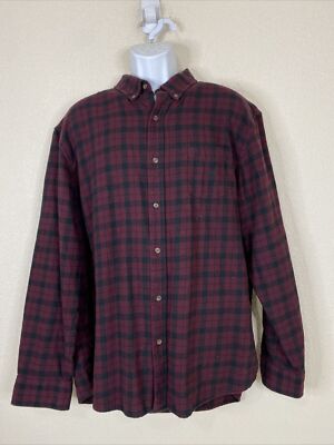 Chaps Performance Men Size XXL Maroon Check Button Up Shirt Long Sleeve
