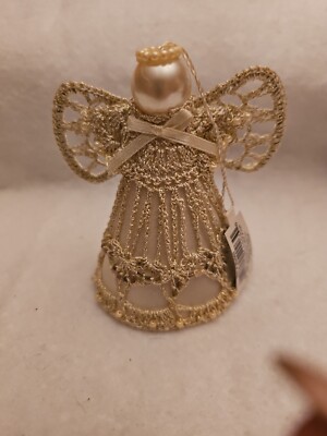 TJ S Christmas Cherish Angel Ornament Crochet Beads Cream Colored