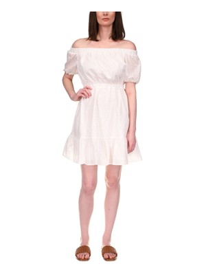 MICHAEL MICHAEL KORS Женское короткое платье с подолом цвета слоновой кости, эластичный пояс, рукава на подкладке, M