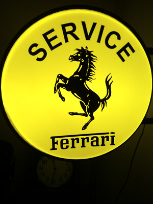 NEW FERRARI (50cm) SERVICE LED (INSIDE/OUTSIDE) ROUND WALL SIGN-DOUBLE SIDED.