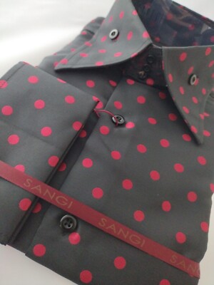 Mens 2097 Sangi Monaco Tall High Collar FC Shirt Trendy Black Red w/Polkadots
