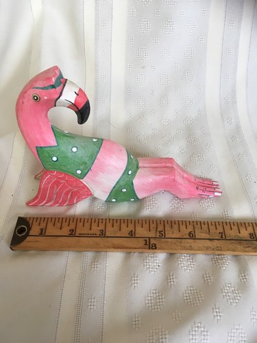 Vintage Hand Painted Sun Bathing Flamingo Figurine