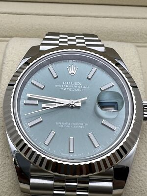 Pre-owned Rolex Datejust 41 126334 18k Fluted Mint Green Dial Jubilee Box Papers