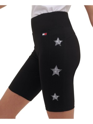 Женские черные эластичные облегающие шорты TOMMY HILFIGER с карманами и завышенной талией XS