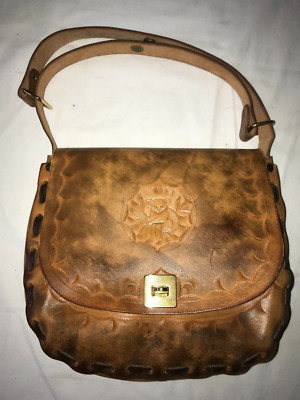 GENUINE LEATHER Tooled Made HAND BAG Adjustable Strap PURSE Australia 3D KOALA