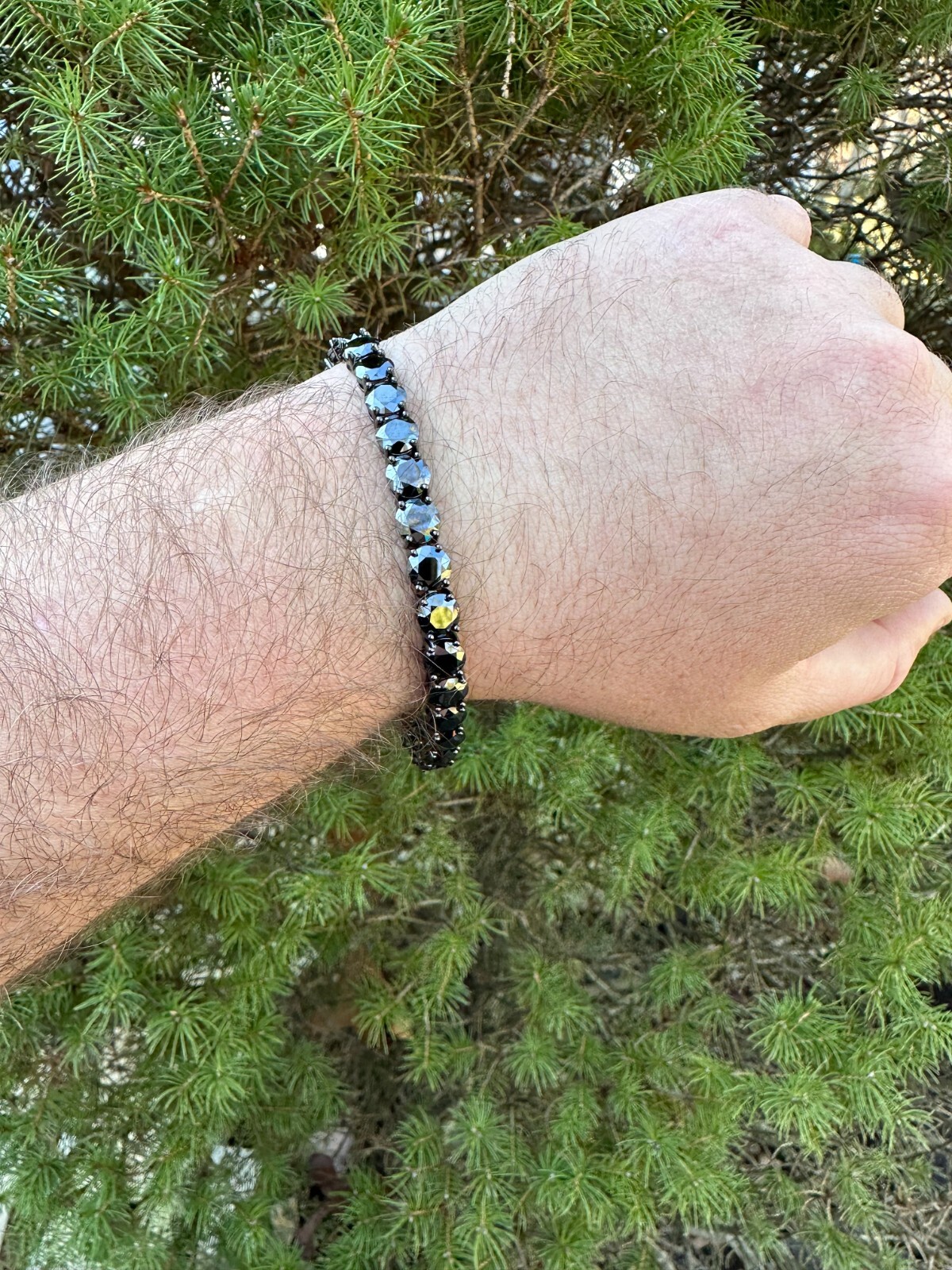 Pre-owned Silver Real Black Moissanite 7mm Tennis Bracelet Oxidized Black Rhodium Over 925