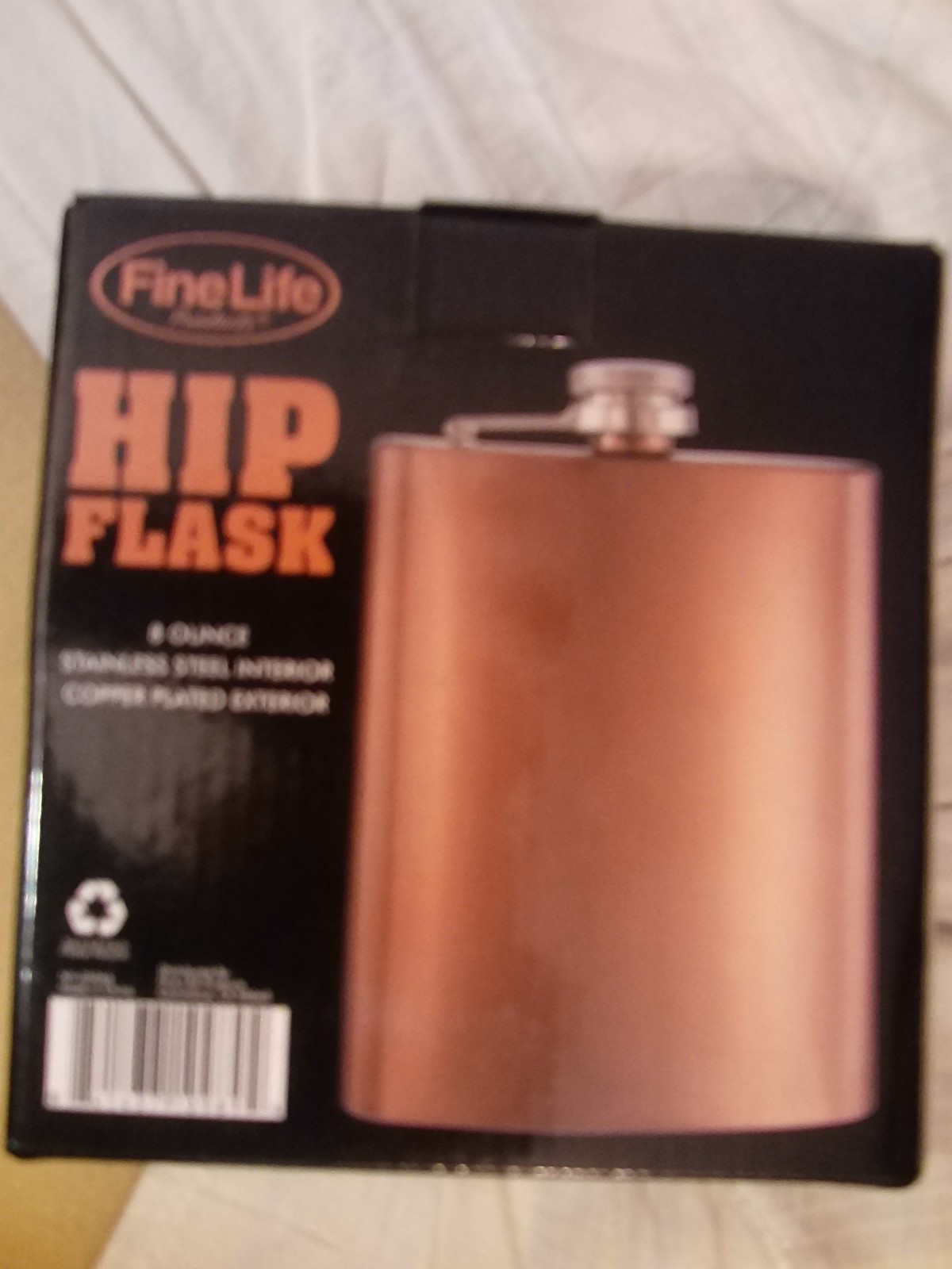STAINLESS STEEL HIP FLASK by FINE LINE~NEW 8oz LINED COPPER PLATED LIQUOR BOTTLE