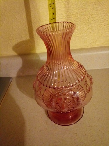 Pink Glass Lion Head Vase Carafe Urn decanter