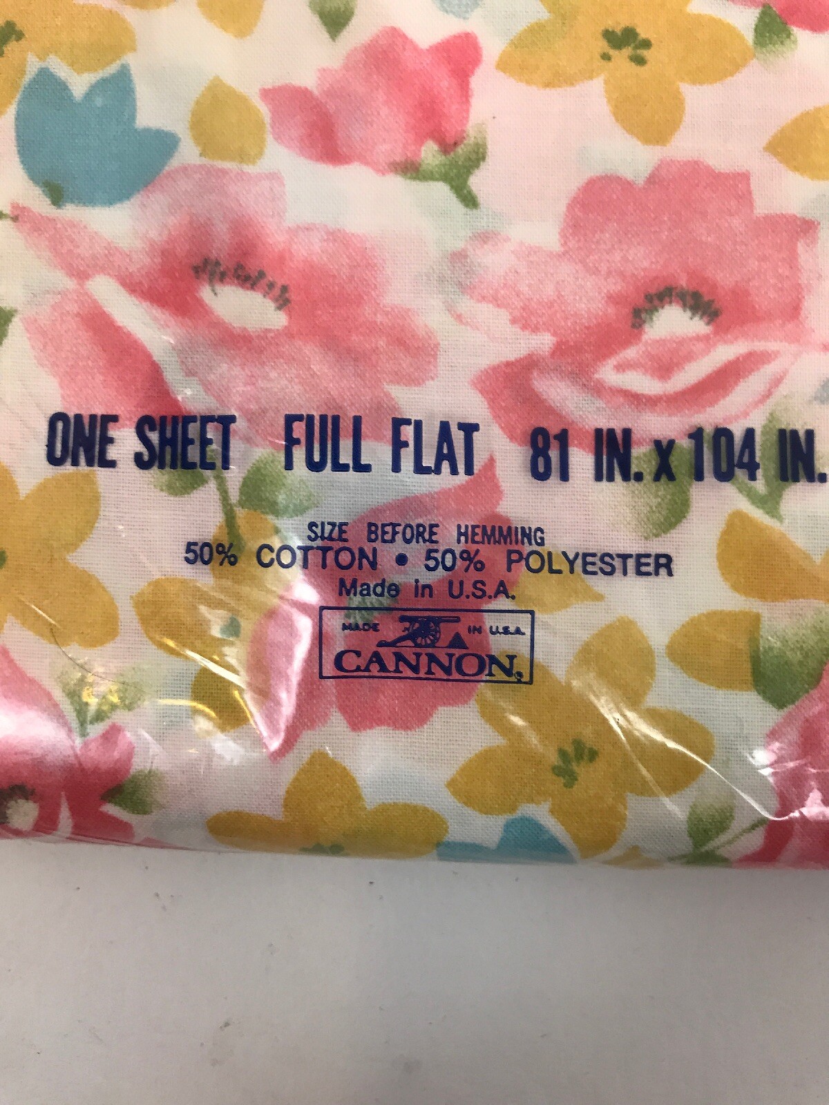 Set Sheets Vintage Full Flat & Pillowcases Floral New Pink Blue Cannon No Iron