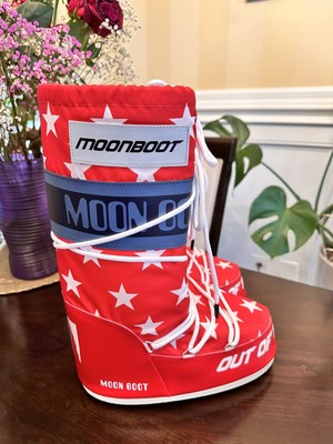 MOON BOOT ICON RETROBIKER WHITE STARS-PRINT BOOTS 