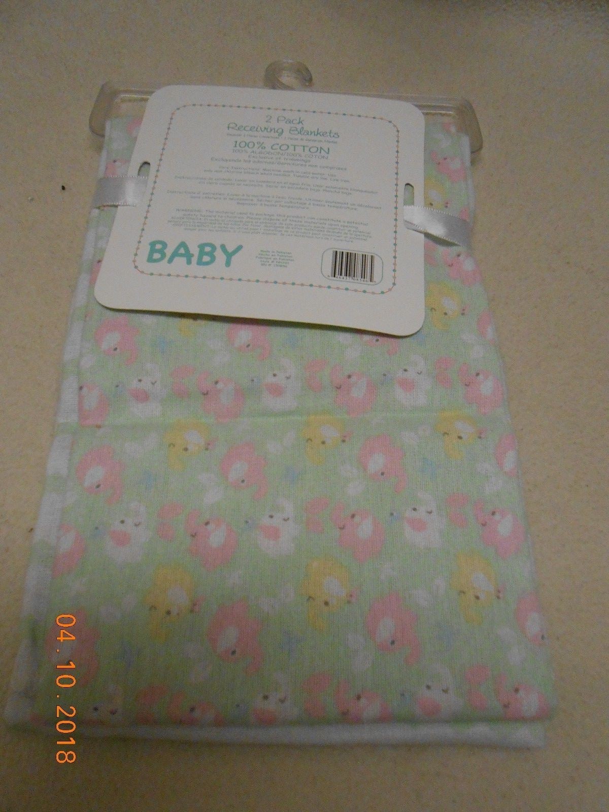 New lot 2 flannel baby receiving blankets green elephants design Easter Gift