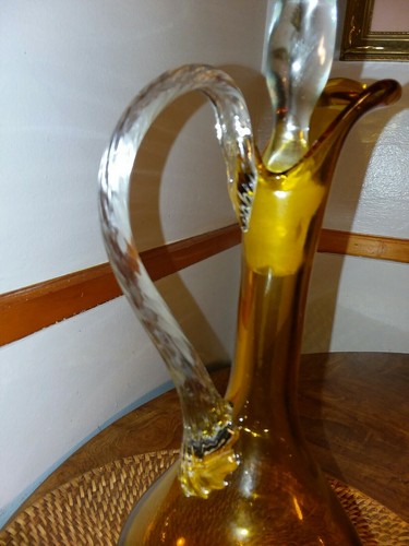 Very Vintage  Blown Glass DECANTER & STEM GLASS SET Beverage / Amber RARE