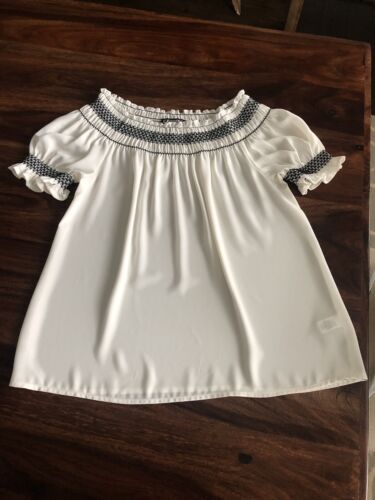 新作商品 Top XS Sz Express Ivory White Off Smocked Embroidered Black トップス