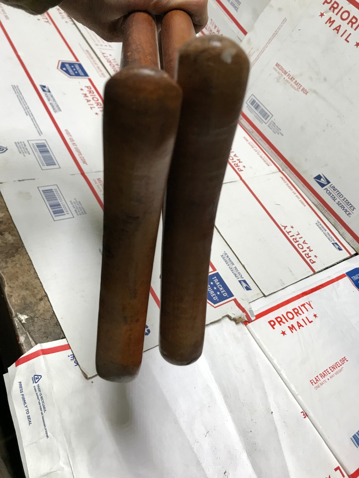 Pair of Antique Split Wood Underarm Crutches, 48