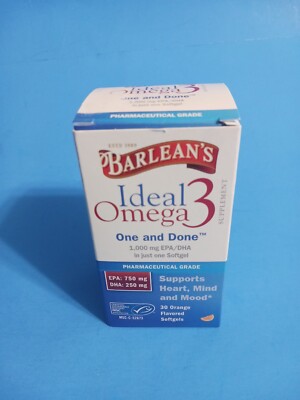 Barlean's Ideal Omega3, Orange Flavor - 30 Softgels Exp 04/2025