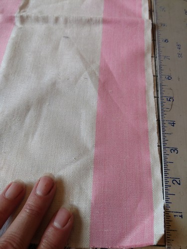 2 yds X  20  Linen  fabric striped vtg  pink  tea towel  blank  60s