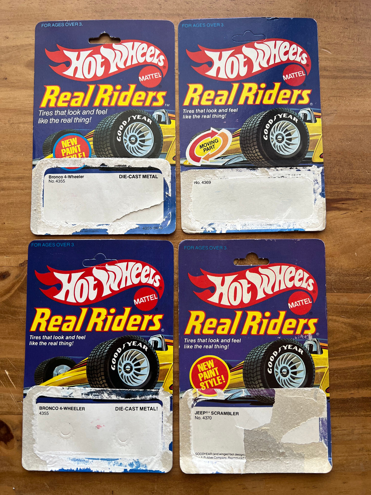 Lot of 4 Vintage Hot Wheels Blisterpack Cards - Real Riders
