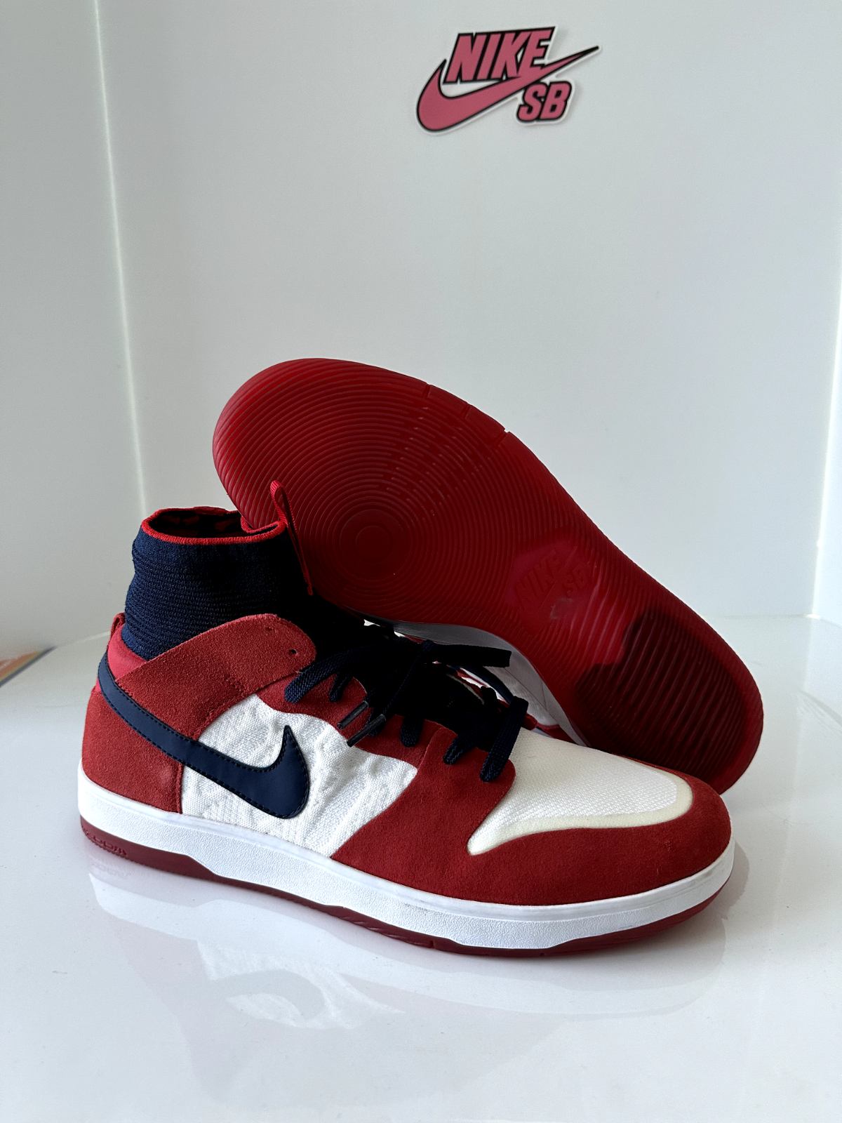 NIKE SB DUNK HIGH ELITE SIZE 12 917567 641 RED NAVY WHITE JPACK JORDAN