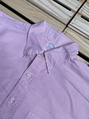 Brooks Brothers Makers 17.5-5 Oxford Button Up Long Sleeve USA Made Pink Vintage