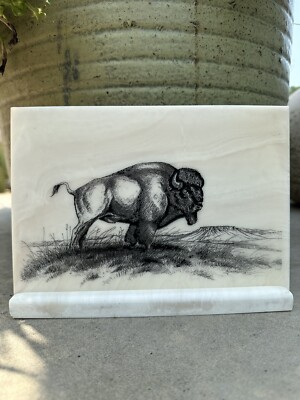 VTG Montana Marble Inc. BISON Montana Wildlife Artist JIM BORGREEN 1988 Buffalo