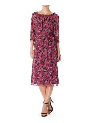 

ПЛАТЬЯ BAR III Женское розовое шифоновое платье миди с рукавами до локтя + расклешенное платье, Розовый