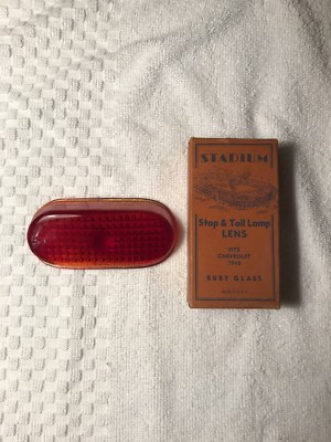 NOS Stadium Stop & Tail Lamp Lens Ruby Red Glass Fits 1940 Chevrolet Rare No 924