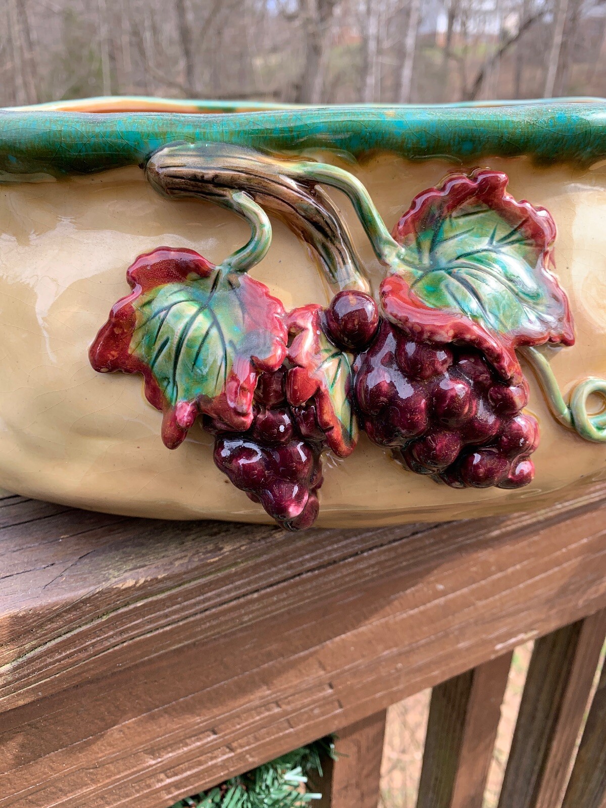 Pacific Rim GORGEOUS Home Decor Grapevine 3D Grapes Wine Ceramic Bowl 5.5x12.5