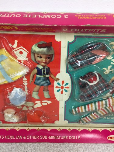 Remco Heidi & Jan 2 Outfits POCKETBOOK doll Plaid n check in package clothes